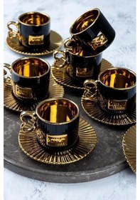 Resim Acar Elaxi 6 Lı Porselen Kahve Fincan Takımı Siyah Sct-22-0162 