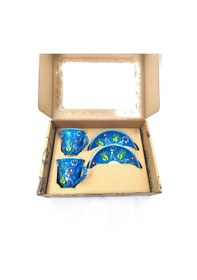 Resim El Yapımı Desenli 2'li Fincan Takımı Mavi 