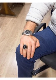 Resim Gerçek Doğal Oniks Taş Yüzük - 925 Ayar Sert Gümüş Erkek Yüzüğü Gümüş 