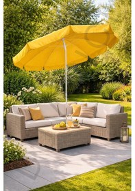 Resim Plaj Şemsiyesi Sarı 200 Cm Çap / 10 Telli + Bidon + Taşıma Çantası Dahil 