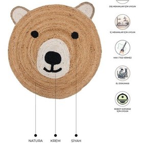 Resim Natura Ayıcık Figürlü Jüt Halı Hasır Halı Çocuk Odası Bebek Odası 