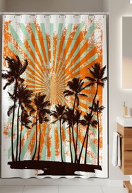 Resim Tropikhome Banyo Perdesi Dijital Baskılı Polyester Kumaş Duş Perdesi 180x200cm 12 Adet Plastik C-halka Hediyeli 
