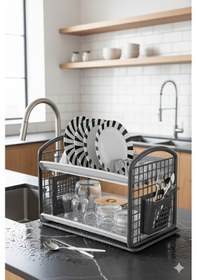 Resim Ny Home Çift Katlı Tabaklık & Bulaşık Kurutmalık Çift Renkli Gri 