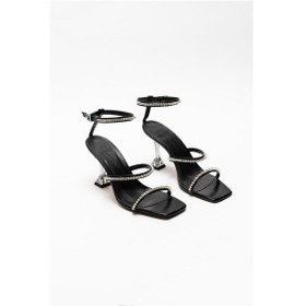 Resim Siyah Kadın Şeffaf Topuklu Taşlı Bantlı Topuklu Abiye Ayakkabı Melisa 001 