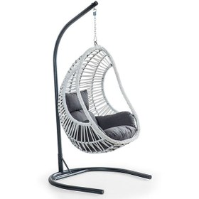 Resim Cosmo Modern Metal Ayaklı Salıncak - Beyaz Rattan Dark Kumaş 