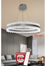 Resim 3 Renk Işıklı Kumandalı Modern Sarkıt Led Avize Salon ,oda ,mutfak ,hol 60 Cm Antrasit Gümüş 