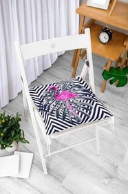 Resim RealHomes Lacivert Zeminli Flamingo Desenli Dijital Baskılı Pofidik Sandalye Minderi 