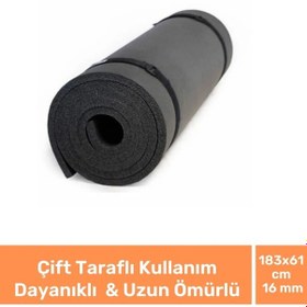 Resim Dayanıklı Taşıma Askılı Konfor Modeli Çift Taraflı Kaymaz Yoga Meditasyon Minderi 16mm Siyah Mat 