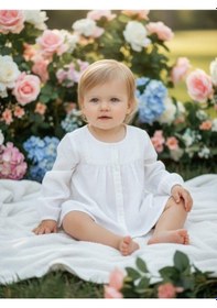 Resim Zekids Kız Bebek Pamuklu Hakim Yaka Dokuma Gömlek-16357 Beyaz 