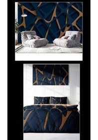 Resim Mozaik Çift Kişilik 4 Parça Nevresim Takımı Ve 2 Adet Fon Perde 