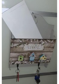 Resim Dekoratif Dikdörtgen Anahtar Askısı Anahtarlık Gri 