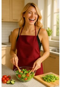 Resim Bordo Spunbond Kalın Kumaş Ve Su Geçirmez Cepli Mutfak, Aşçı Önlüğü Bordo 