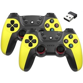 Resim Sarı-kablosuz Çiftler Oyun Denetleyicisi Linux/android Telefon İçin Oyun Kutusu Oyun Sopası Pc Akıllı Tv Kutusu 2.4g Gamepad Joystick 
