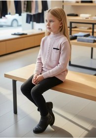 Resim Minimoda Kids Kız Çocuk Cep Detaylı Yarım Balıkçı Yaka Kazak 