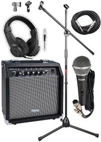 Resim Midex MGA-35BK-PAK Elektro Gitar Amfisi Seti 35 Watt Gain Özellikli (Amfi Mikrofon Stand Kulaklık Jack Kablo) 