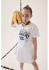 Resim Defacto Kız Çocuk Nba Los Angeles Lakers Bisiklet Yaka Kısa Kollu Tişört E7632a825hser98 Ekru 