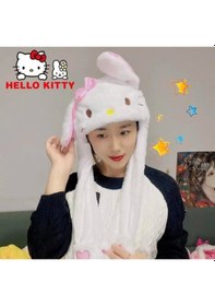 Resim Mj Toys Sanrio Kuromi Hello Kitty Şapka Kulakları Hareket Eden Şapka Işıklı Modlu Peluş Bere Şapka Beyaz 