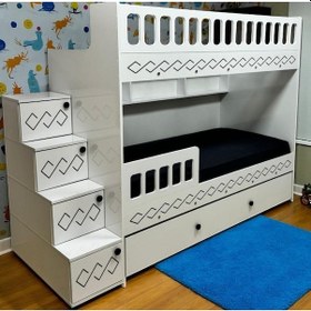 Resim Pretty Mdf Çelik Profilli Yavrulu Ranza Beyaz M1 