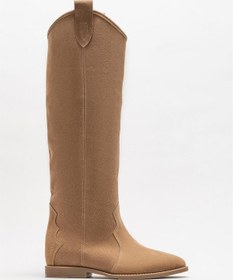 Resim Elle Taba Deri Kadın Western Çizme 