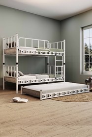 Resim ARGİMO Zambak Yavrulu Genç Çocuk Odası Metal Ranza Ve Karyola 90x190 Beyaz 