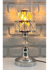 Resim Modern Krom Metal Ayak Çoklu Kristal Taşlı Kademeli Şapka Abajur Krom 