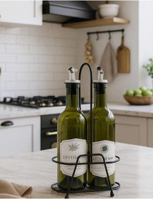 Resim Meralles Siyah Metal Stantlı Etiketli 2 Li Yağdanlık 750 ML ( yağdanlık mutfak düzenleyici organizeri ) 