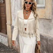 Resim Günlük Sonbahar Modası Batı Tarzı Püsküllü Çivili Uzun Kollu Bayan Ceketi, Stil Katmanlama, Şık Görünüm, Makinede Yıkanabilir Kaliteli Dikişler, Fashion Mont, Kaydırmaz Detaylar 