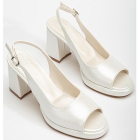 Resim Kadın Abiye Platform Topuklu Ayakkabı Sedef Cilt Yuvarlak Açık Burun-3681 Sedef 