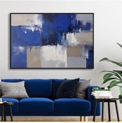 Resim Yağlı Boya Dokulu Tablo Lacivert Beyaz Soyut Siyah Çerçeveli U08083-179087 