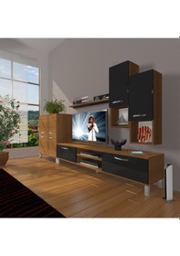 Resim Decoraktiv Eko 6da Slm Dvd Krom Ayaklı Tv Ünitesi Tv Sehpası Ceviz - Siyah 