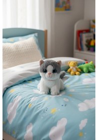 Resim Miyavlayan Peluş Kedi 25 Cm - Yumuşacık Tüylü Sesli Uyku Arkadaşı Ve Hediye Kedi Oyuncak Gri 