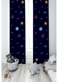 Resim Mekta Home Bebek Ve Çocuk Odası Galaksi Desenli 2 Kanat Fon Perde 