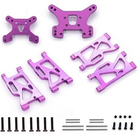 Resim Honmex Wltoys 144001 1/14 Rc Araba İçin Alüminyum Ön-arka Amortisör Paneli Ve Sallama Kolu Yükseltme Seti Mor 