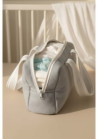 Resim Bow Beyaz Kurdele Anne Bebek Bakım Çantası Gri 