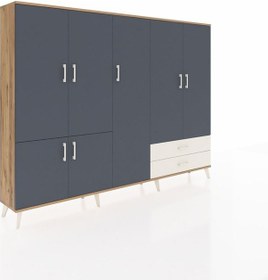 Resim Arges Dolap 12 Raflı 2 Çekmeceli 7 Kapaklı 220x30x163 Çam-antrasi Çam-antrasit/aytaşı 