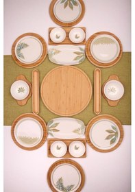 Resim Atbyhome Sage 6 Kişilik 27 Parça Doğal Bambu Porselen Kahvaltı Takımı Kahvaltı Seti Sunum Seti Çok Renkli 