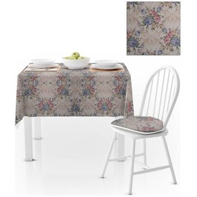 Resim Modern Gül Desenli Mavi Dijital Baskılı Süet Dokuma Masa Örtüsü 140x220 