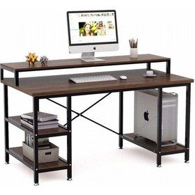 Resim Zizuva Tasarım 95x60x140cm Ceviz Ev Ofis Bilgisayar Metal Raflı Çalışma Masası Ahşap - Siyah 