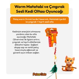 Resim PetzzCats Worm Matatabi ve Çıngırak Sesli Kedi Oltası Oyuncağı Beyaz 42 Cm 