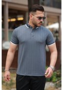 Resim Erkek Düğme Yakalı Jakar Kumaş Kısa Kollu Tişört Antrasit 