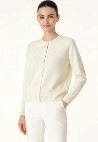 Resim Ekru Çiçek İşlemeli Kadın Hırka - EKRU / S 