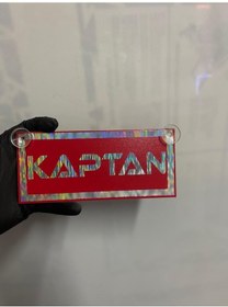 Resim Kırmızı Renk Üzeri Hologram Renk Kaptan Yazılı Vantuzlu Cam Süsü 