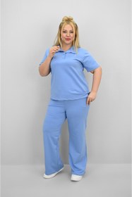 Resim Koza Butik Kadın Büyük Beden Kısa Kollu Polo Yaka Eşofman Takımı 8188-25 