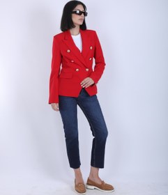 Resim Kırmızı Kruvaze Düğmeli Premium Blazer Ceket 