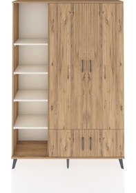 Resim Arges Dolap 6 Raflı 4 Kapaklı Tek Askılı 132x30x195 Çam-çam/a... Çam 