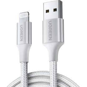 Resim Ugreen Lightning iPhone Uyumlu Örgülü Data ve Şarj Kablosu Beyaz 1.5 Metre 