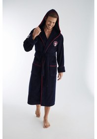 Resim Dragon Nakış Triga Bukle Bambu Cotton Erkek Bornoz Lacivert 