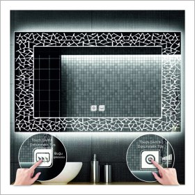 Resim Dnr-Mirror60xDnr-Mirror 80 cm Günışığı Ledli Tasarım Kumlamalı Dokunmatik Tuşlu Buğu Önleyicili Banyo Aynası 