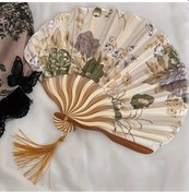 Resim Oldfriend El Yapımı Altın Çiçekli Vantilatör - Düğün, Dans Ve Partiler İçin Taşınabilir Hediyelik 