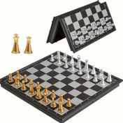 Resim Gelişmiş Katlanabilir Manyetik Satranç - Seyahat için Taşınabilir Strateji Oyunu, Ebeveyn-Çocuk Etkileşimi, Aile Toplantıları ve Hediye İçin Uygun - Altın ve Gümüş Renkli Satranç Parçaları 